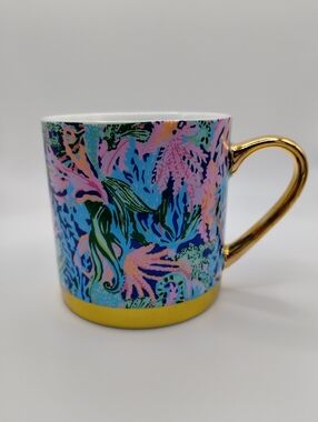 Lilly Pulitzer “Bringing Mermaid Back” Pink & Blue with Gold Trim Mug